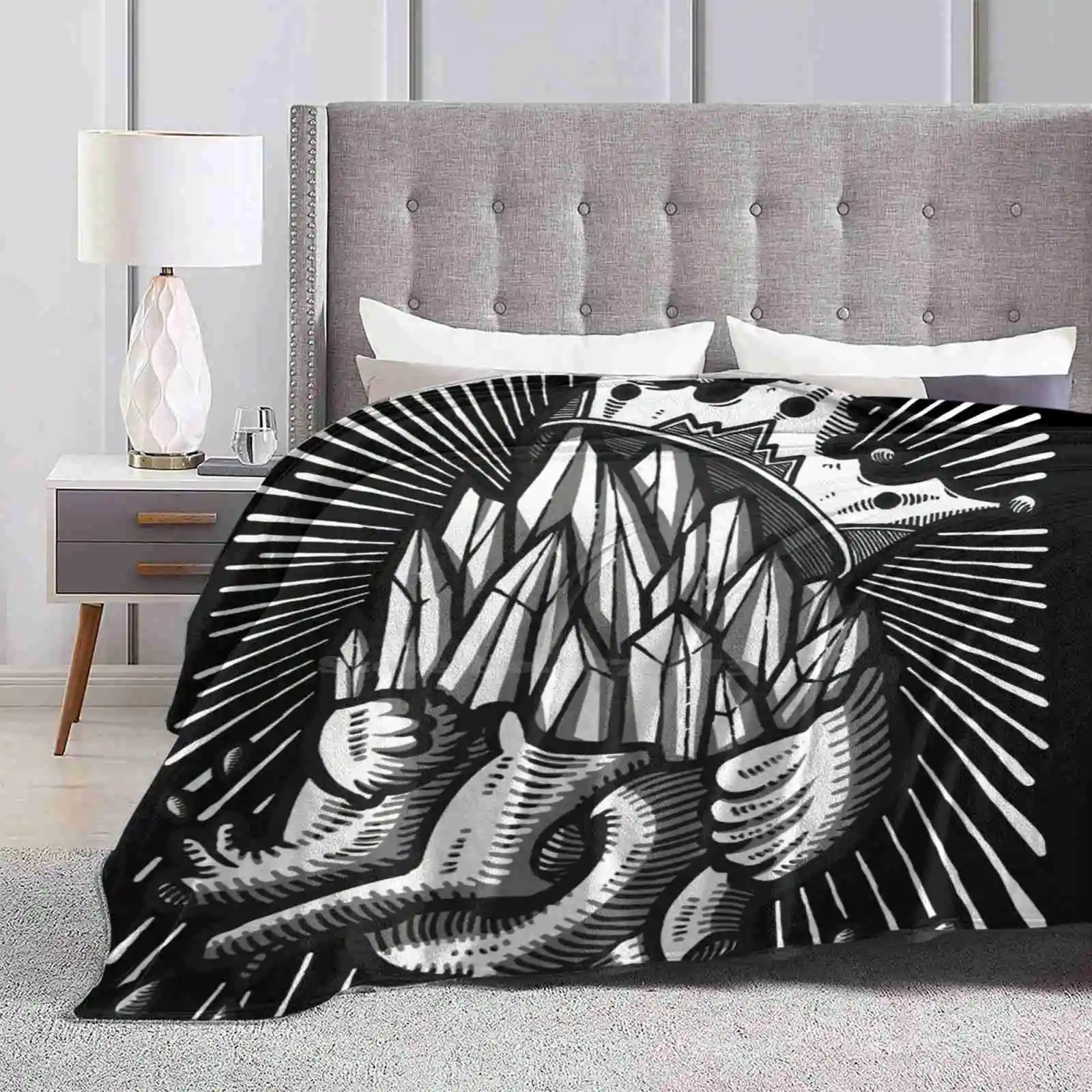 Manta fina ligera y cálida con forma de corazón de diamante, estilo de tatuaje, Gema negra, ilustración del Rey, lo último