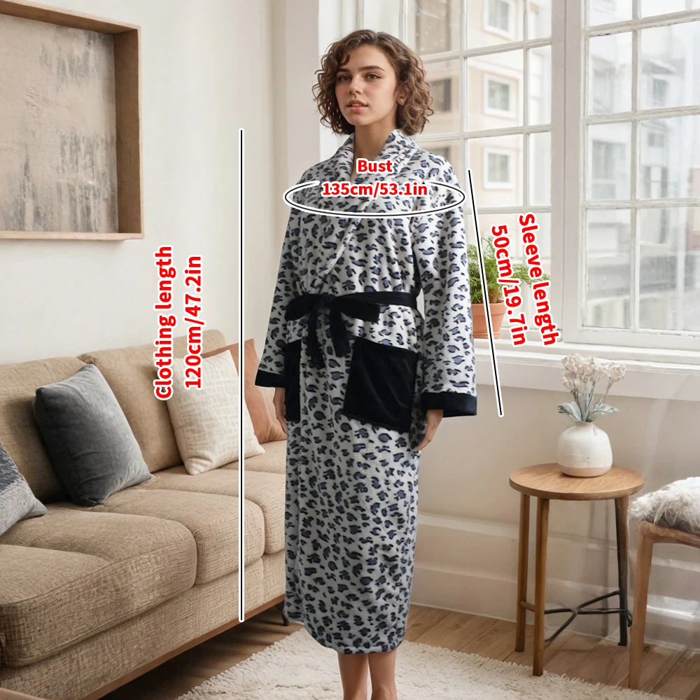 Picture 3: Luxury Coral Velvet  Bathrobe with Leopard Print , Plush Spa Robe with Two Pockets, Modern Design, Absorbent Fabric, for women