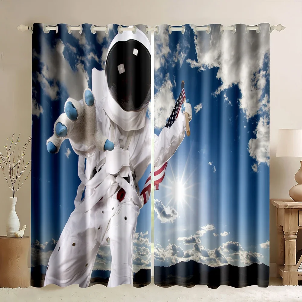 Window Curtains Outer Space Theme of an Astronaut in the Milky Way Print Galaxy and Star Dust of Universe Earth Blackout Curtain