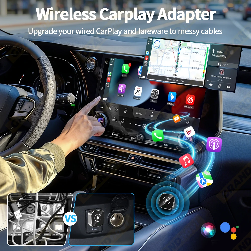 2-in-1 kabelloses CarPlay- und Android-Auto-System, neuer intelligenter Adapter, einfache Plug-and-Play-Installation, stabile Bluetooth- und WLAN-Verbindung, OTA-Software-Updates, passend für 99 % aller Fahrzeuge. – Detail 10