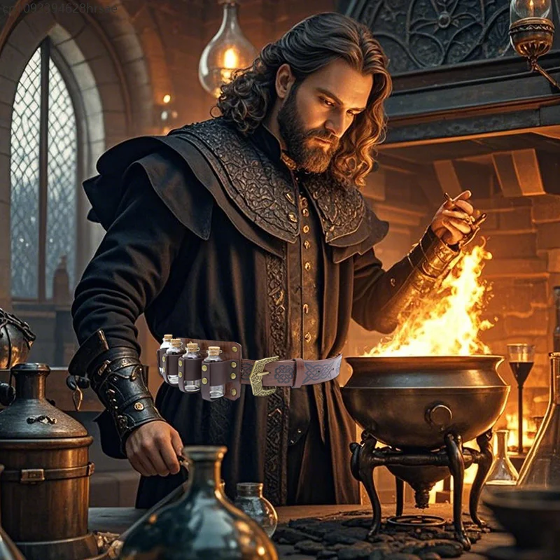 Porta profumo per bottiglia di pozione magica da strega medievale con 4 bottiglie di alchimia fiaschetta per pozioni cintura in vita mago LARP puntelli cosplay