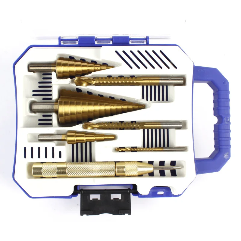 7 ชิ้นเจาะชุด Bit Step Slot Center Punch เกลียว Twist Saw ตรง Groove เครื่องตัดไทเทเนียมเจาะรูเปิดเครื่องมือ