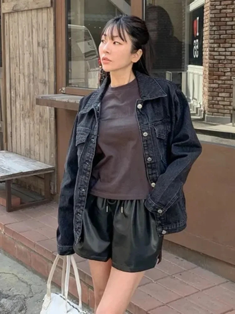 เสื้อเดนิมผู้หญิงสไตล์เรโทรฮ่องกง คอลเลคชั่นฤดูใบไม้ร่วง ดีไซน์แฟชั่นทรงหลวม สไตล์บอยเฟรนด์ เสื้อทรงหลวมสไตล์เกาหลี