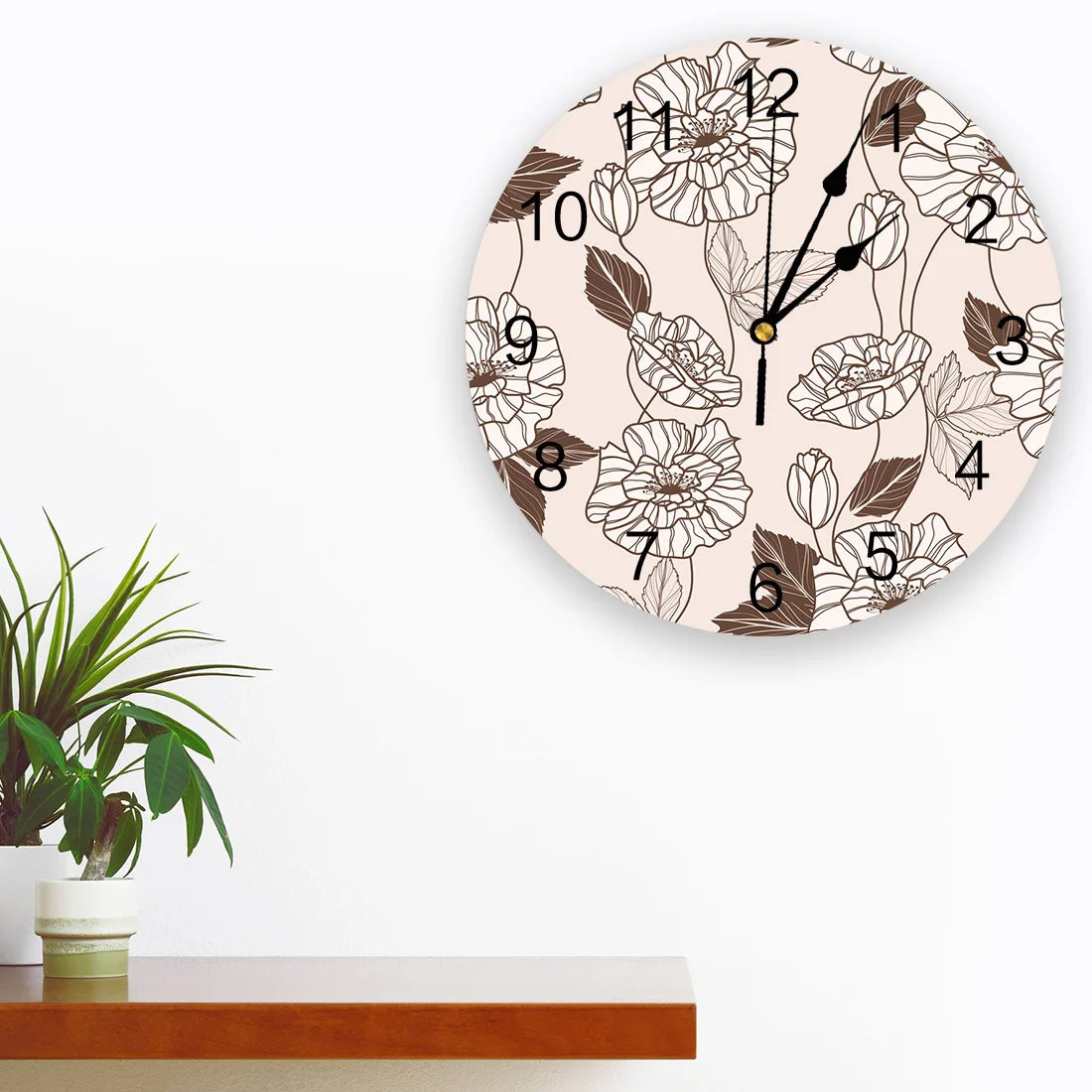 Poppy Flowers Art Brown Leaves Bedroom Wall Clock Large Modern Kitchen Dinning Round Wall Clocks Living Room Watch Home Decor