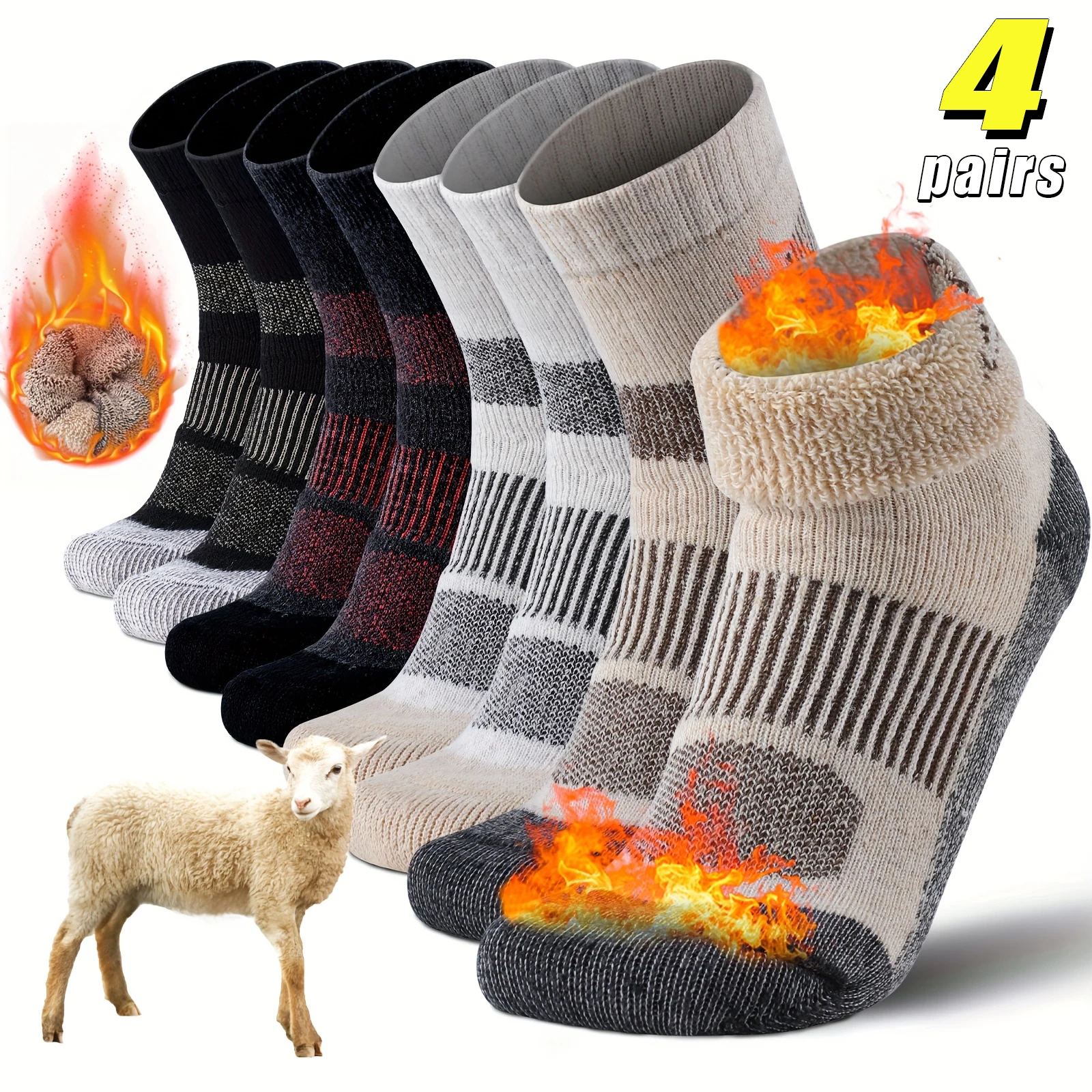 

4 пары прочных толстых носков до середины икры, мужские зимние теплые и поддерживающие носки с арочным дизайном для пеших прогулок, активного отдыха, унисекс, подарок