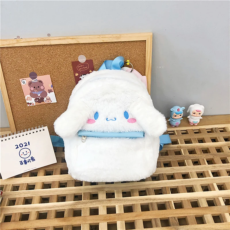 Kawaii Cartoon Cinnamoroll Plush Backpack For Girls Cute Stuffed Dog Shoulder Bag School Bags Birthday Gifts