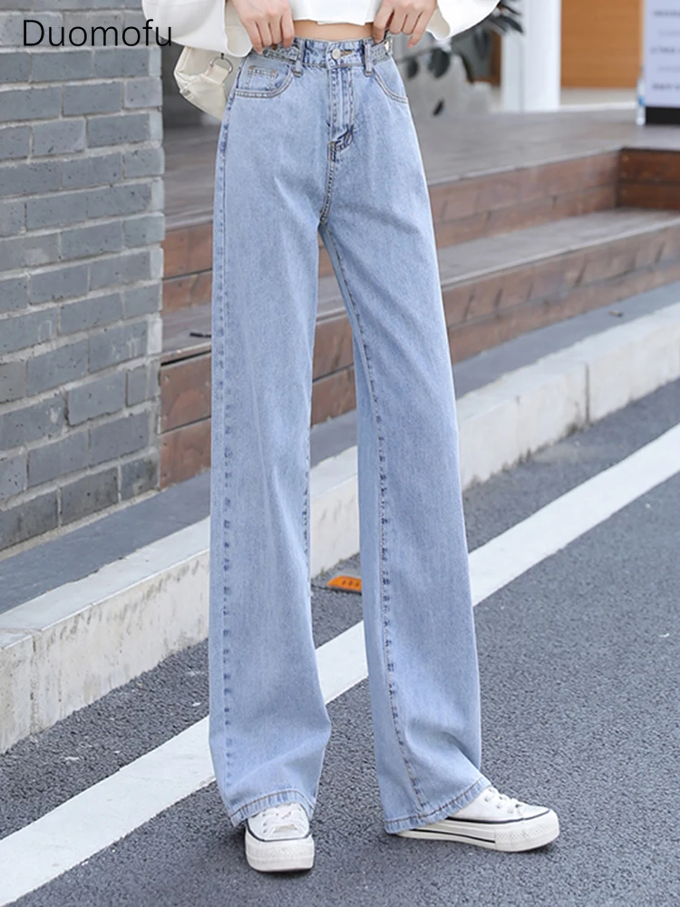 

Duomofu Spring New Classic Full Length Baggy Jeans Women Fashion Washed Simple Straight Casual Street Female High Waisted Jeans