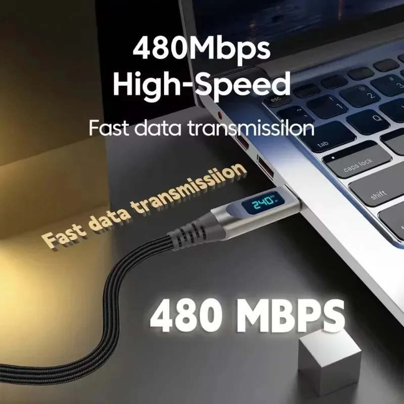 240W Digital Display USB C To Type C Cable Zinc Alloy 5A USB-C To Type-C Data Cord PD Fast Charging for iPhone 17 15 16 Pro Max