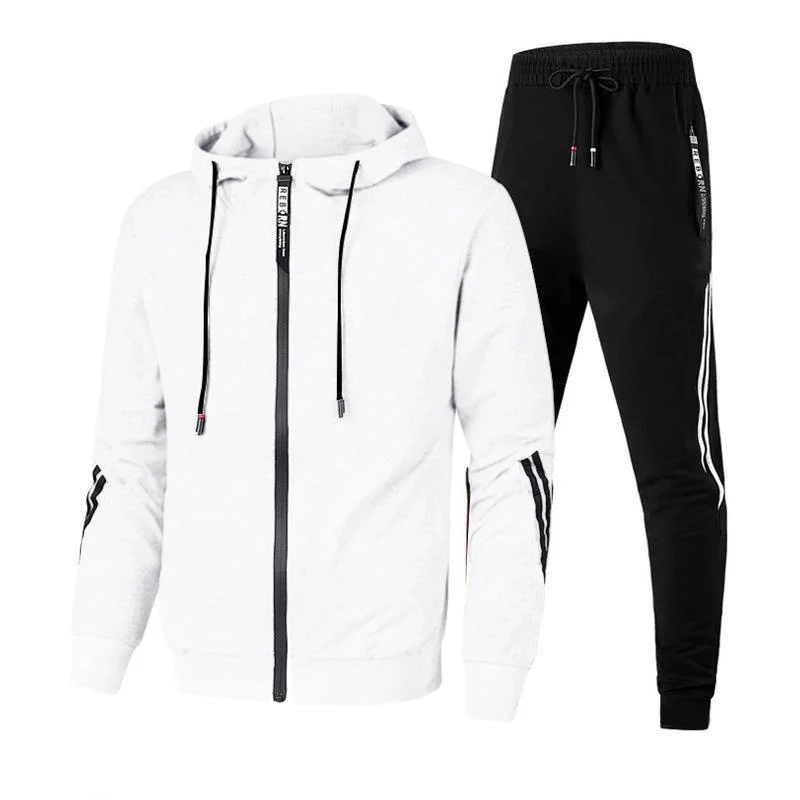 

New Men's Sports Suit Solid Color Sportswear Autumn Hoodies Jacket Pants 2-Piece Jogging Trousers Casual Outdoor Clothing