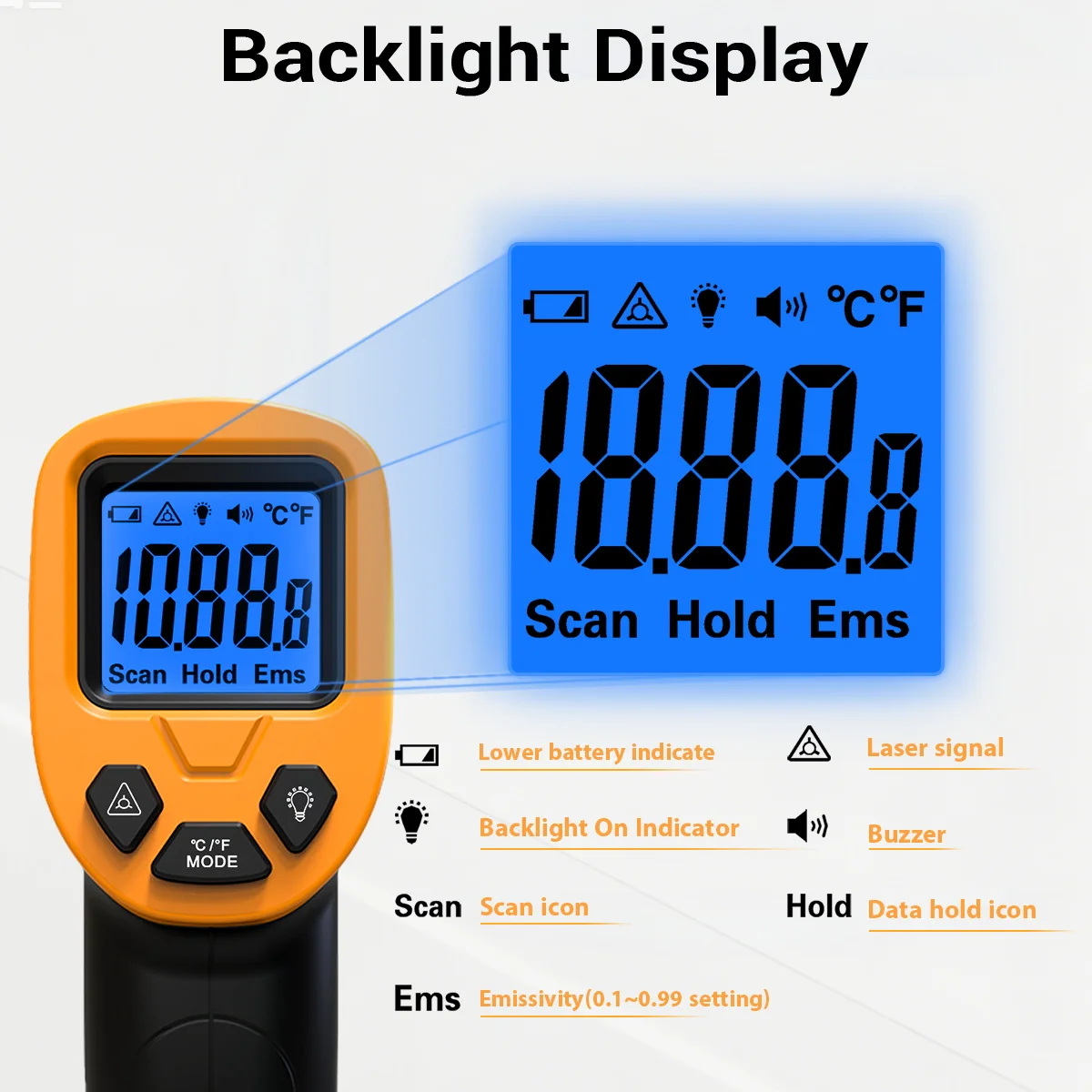 LAOLAU JD 16 Infrarot-Thermometer 600°C 1112°F Berührungsloses Laser-Temperaturmessgerät 0,5s 12 bis 1 Einstellbarer Emissionsgrad BBQ HVAC – Detail 8