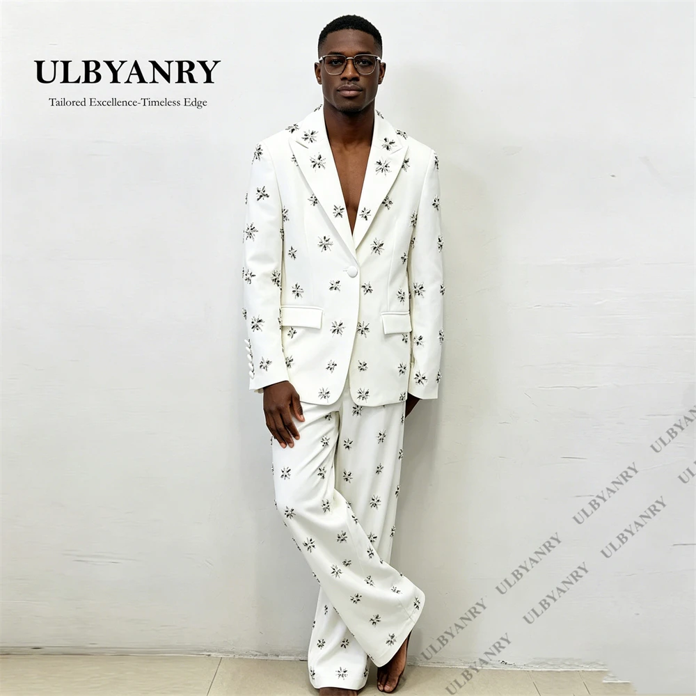 

ULBYANRY Luxury Crystals Loose Fitting Suit for Men, One Button Suit Jacket Made-to-Order Formal Suit Tuxedo Blazer Trousers Set