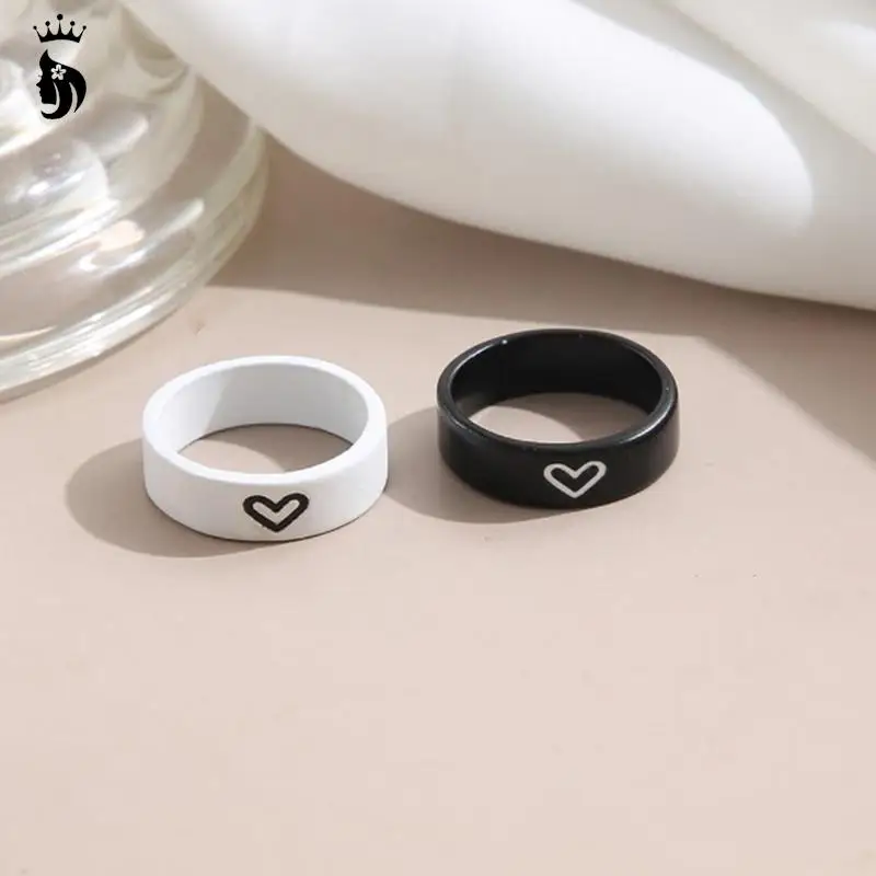 2Pcs Love Heart Matching Anniversary Couples Stuff Rings Ins Net Red For Women Men Valentines Day Aesthetic Jewelry Gift Set