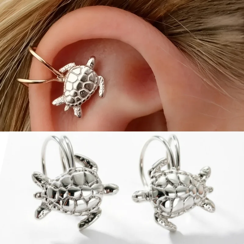 Vintage Exquisite Tiny Turtle Silvery Plated Clip Earrings for Women Fashion Personality Banquet Vacation Handmade Jewelry Gifts