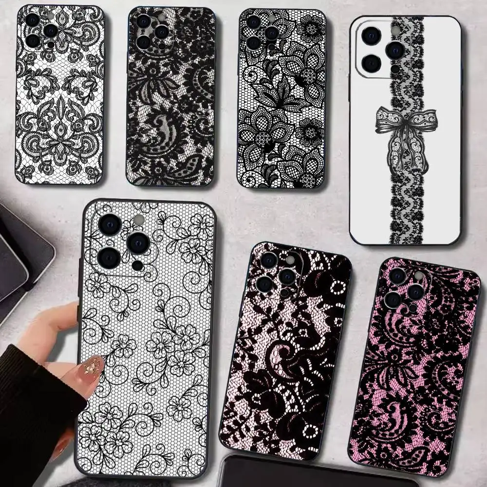 مثير الدانتيل خمر نمط جراب هاتف سيليكون لينة آيفون 17 16 15 14 13 12 11 X XR زائد برو ماكس زائد #1