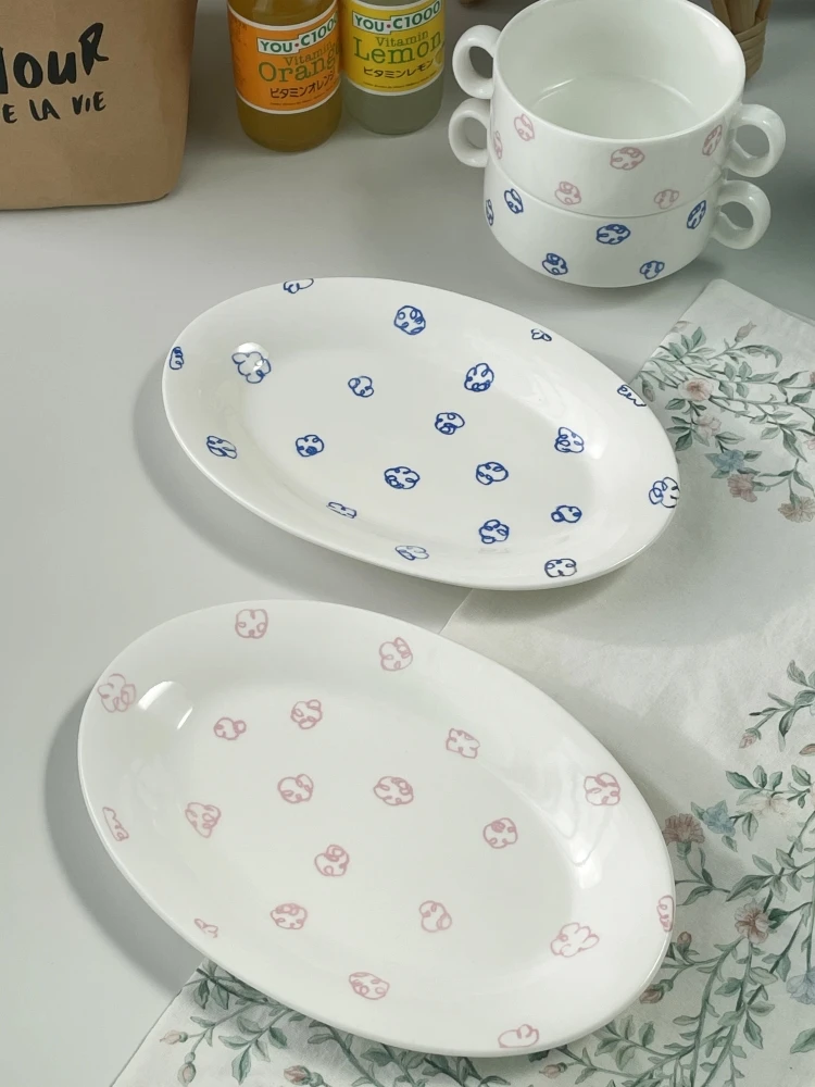 Cute Cartoon Pattern Ceramic Plate Household Daily Breakfast Dessert Plate Simple Dining Room Cake Dessert Tablewares