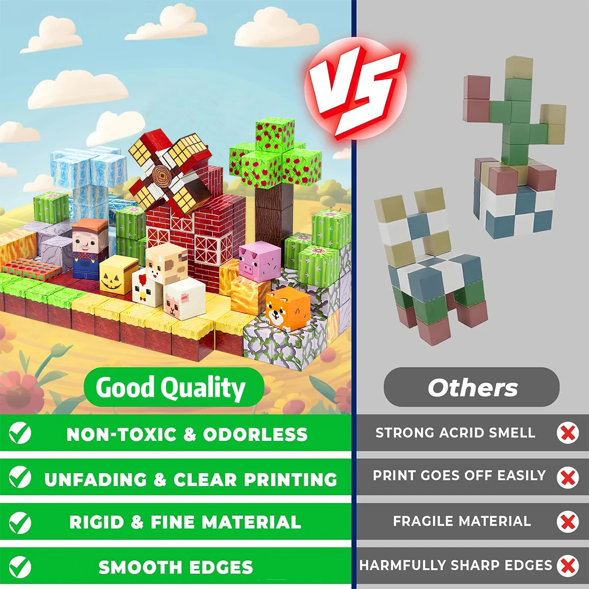 Magnetyczne klocki konstrukcyjne Farma dla dzieci chłopców i dziewczynek od 3 lat Zestaw kubków magnetycznych STEM Montessori Zabawka sensoryczna