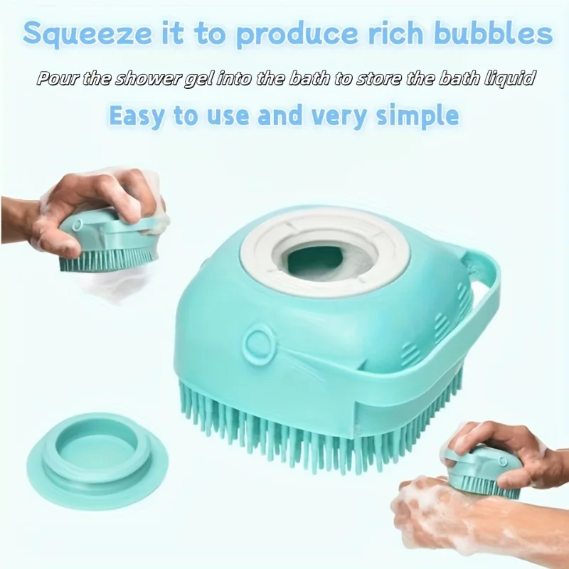Pet Shampoo Brush,Bath Brush Dog Massage Brush, Cat Hair Removal Brush - Built-In Shower Gel Dispenser Massage Bath Brush
