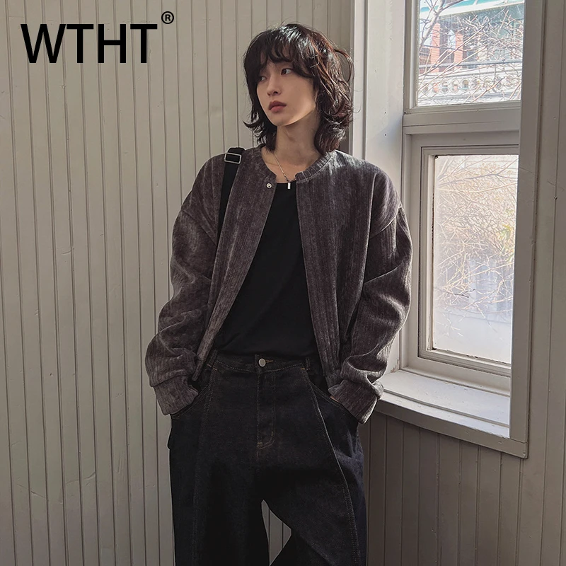 

WTHT Fashion New 2025 Winter Men's Solid Color Loose Coats Trendy Round Collar Long Sleeves Casual Jackets Male 2A2482