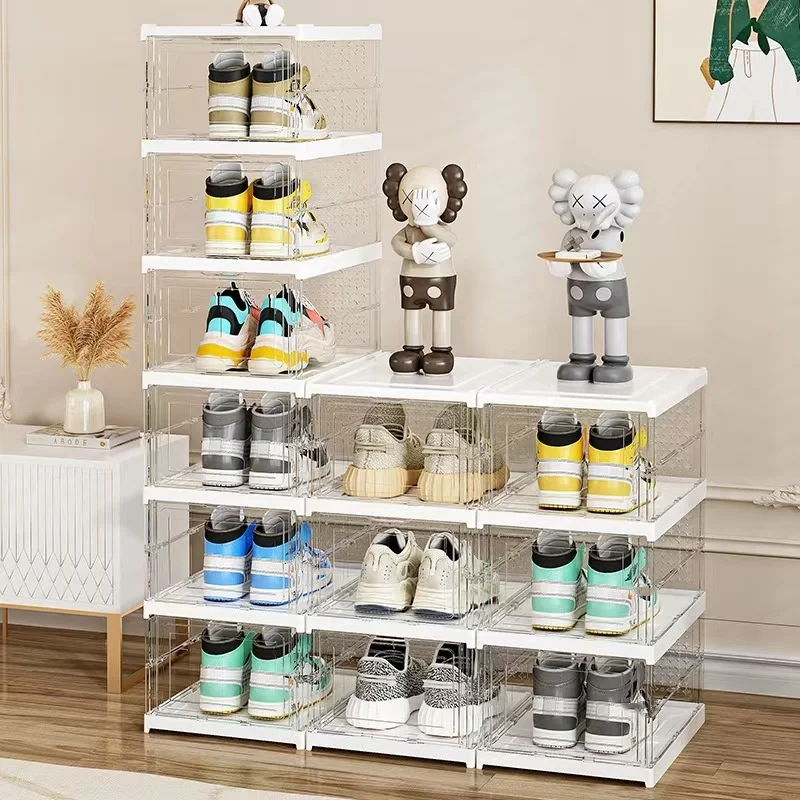 1pc/Folding Shoe Box, Transparent Multi-Layer Household Shoe Rack, Installation-Free Side-Opening Dust-Proof Shoe Box