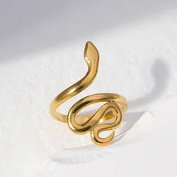 Stainless Steel Snake Rings for Women Men Gold Color Open Adjustable Ring Vintage Gothic Aesthetic Jewelry Gifts Anillos Mujer