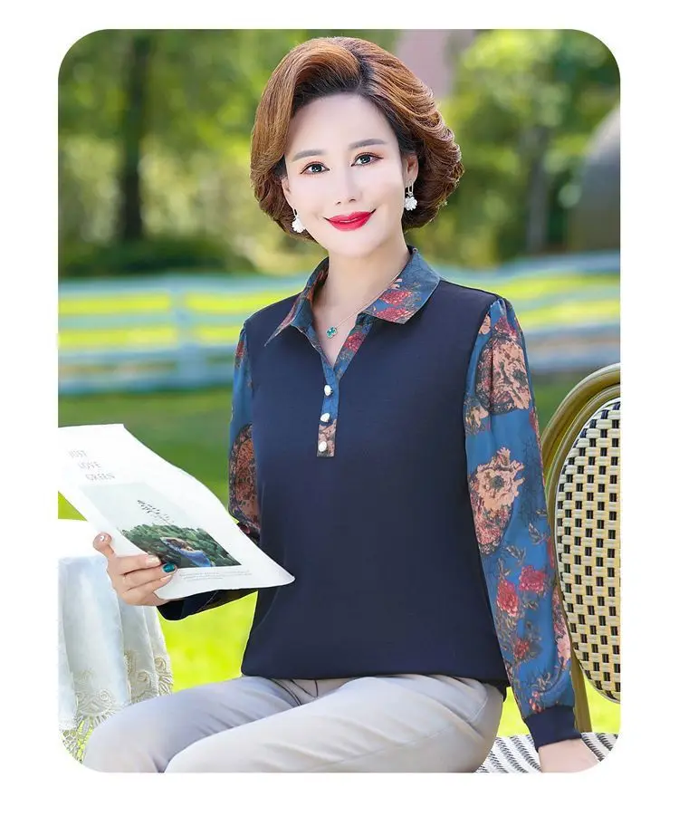 中高年向け長袖Tシャツ,ゆったりとしたトップス,スリムフィット,ラージサイズ,ハイエンドのママスタイル