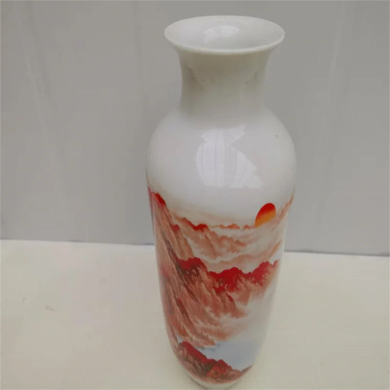Chinese Old Porcelain white Red Sun Landscape patterned vase