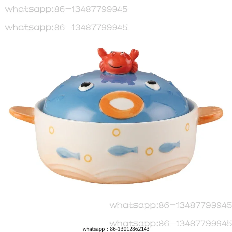 Large Capacity Household Binaural Soup Bowl with Lid Dormitory Mobile Phone Holder Instant Noodle Bowl