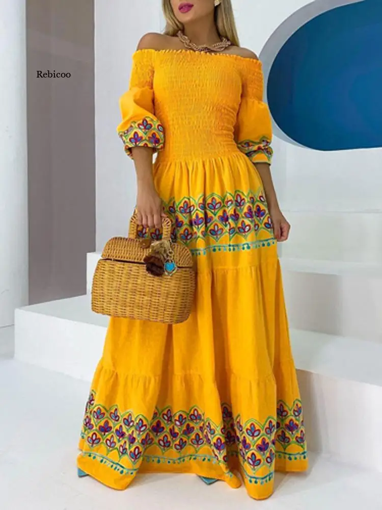 

Sexy Off Shoulder Slash Neck Long Dress Summer Casual Short Sleeve Loose Party Dress Spring Elegant Women Maxi Dresses