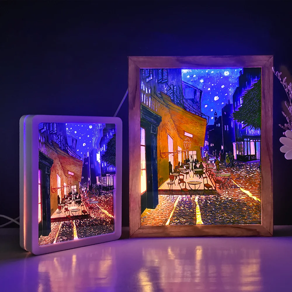 Настольная лампа Van Gogh Oil, картинная рамка, теневая коробка, рамка для рукоделия, 3D Строительная настольная лампа, декоративный подарок