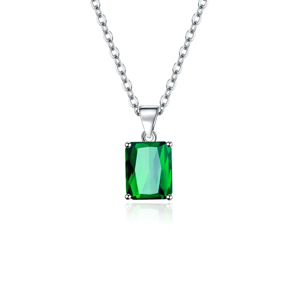 Square 1.1ct Simulated Nano Emerald 925 Sterling Silver Pendant Necklace for Women Statement Green Gemstone Wedding Jewelry