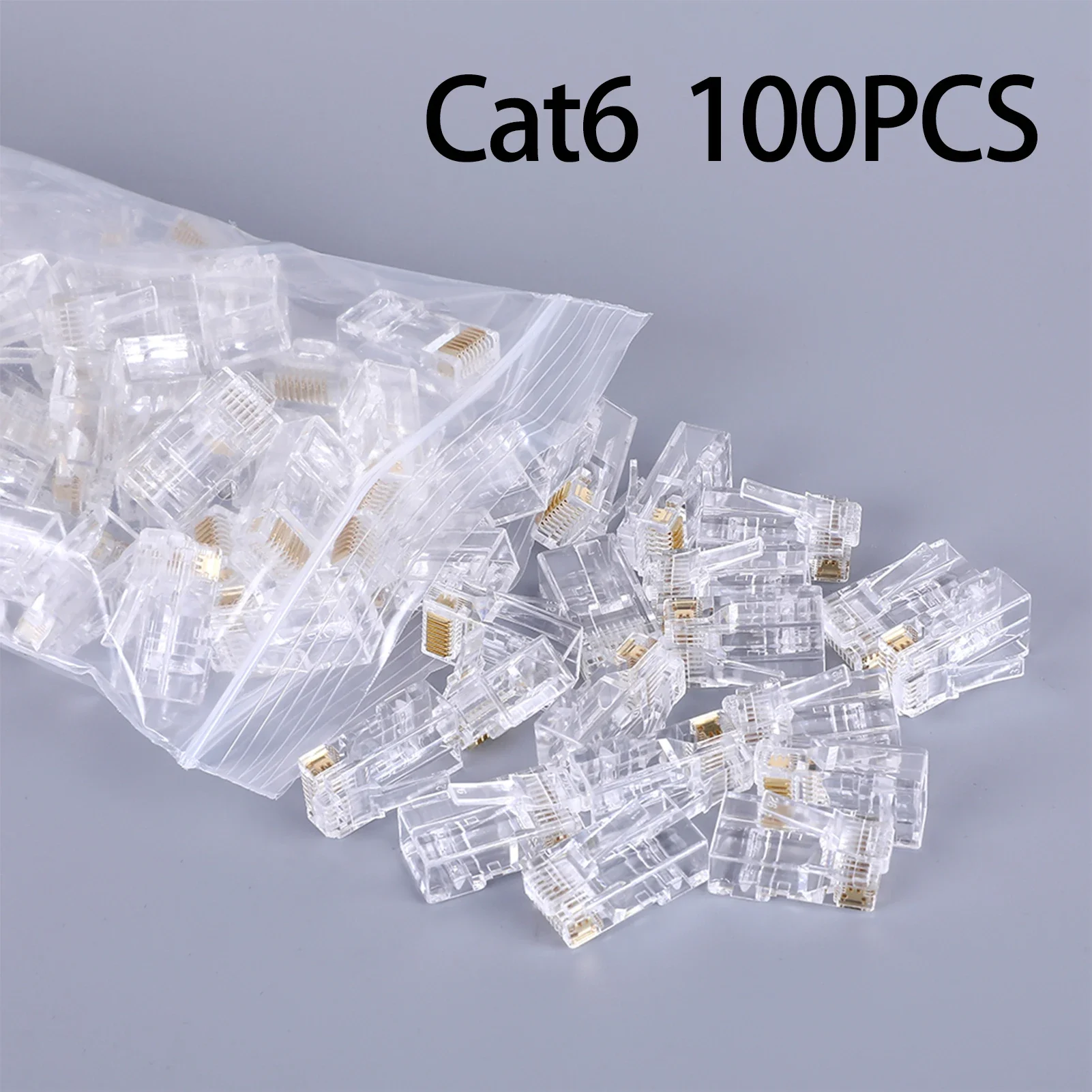 100pcs Gold Plated Cat6 Cat5 RJ45 Net Network Modular Plug Connector 8P8C Unshielded Modular Plug Ethernet Cable Crimper RJ 45