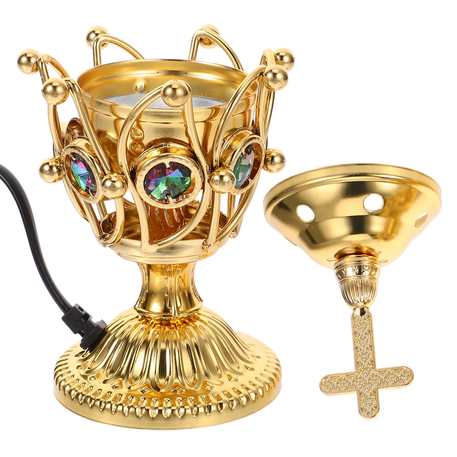 

Electric Incense Burner Golden Vintage Aroma Burner Portable Metal Censer Holder Retro Oud Stove Tealight Aromatherapy Ornament