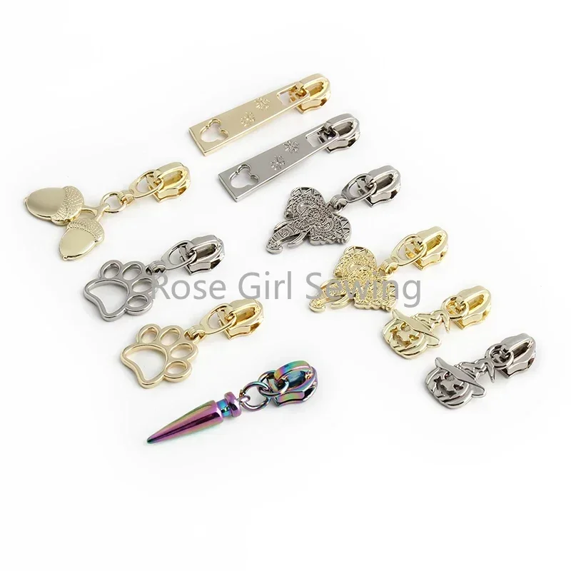 5/20PCS Flower,Acorn,Pineapple,Turtle 5# Nylon Metal Zipper Sliders For DIY Sewing Purse Bags Decor Zip Puller Head Accessories