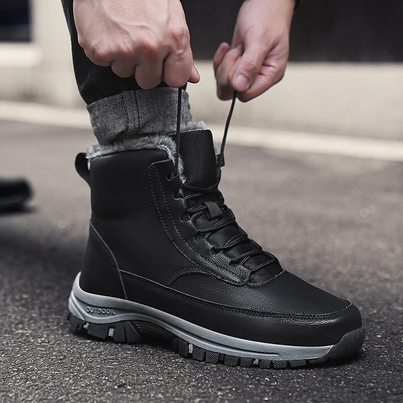 2026 Men'S Winter Snow Boots Waterproof Leather Sports Shoes Plush Warm Men'S Boots Outdoor Men'S Hiking Boots 39-48
