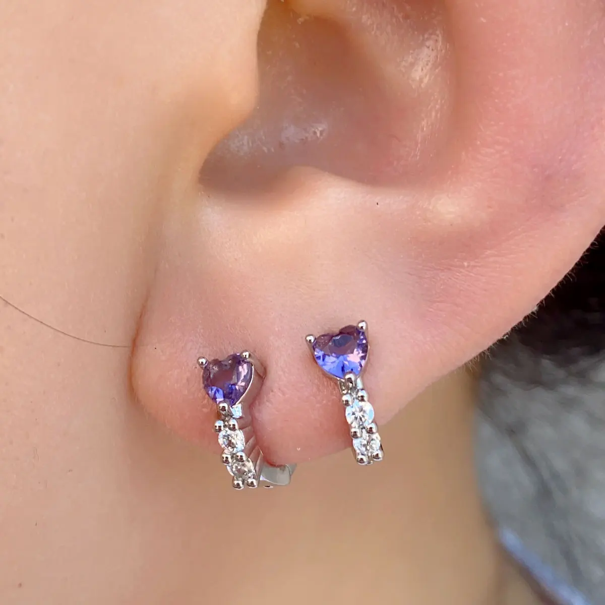 Huggies Earrings Purple white Green Blue Red Square Heart Silver Color Small Hoop Earrings for Women Girls Wedding Jewelry