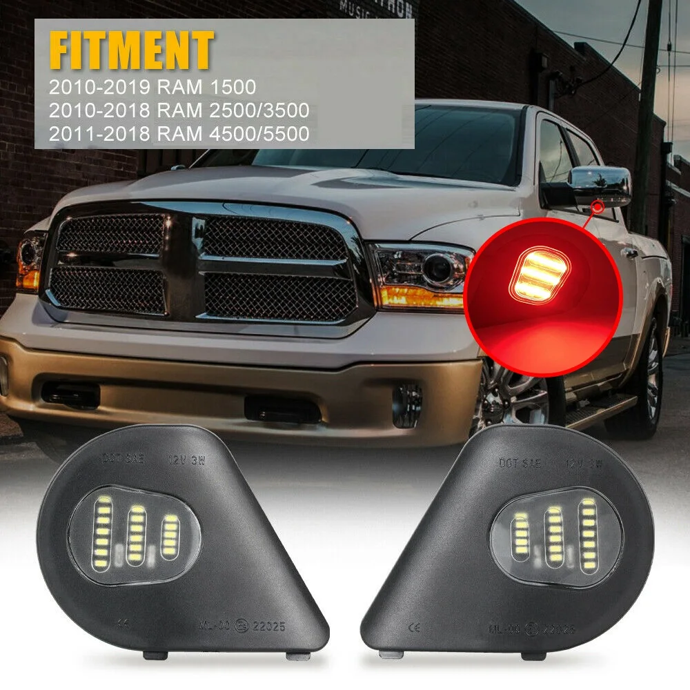 2Pcs Red LED Side Mirror Lights Under Puddle Lamp for 2010-2019 Dodge Ram 1500 2500 3500 4500 5500 68302825AA,68302824AA