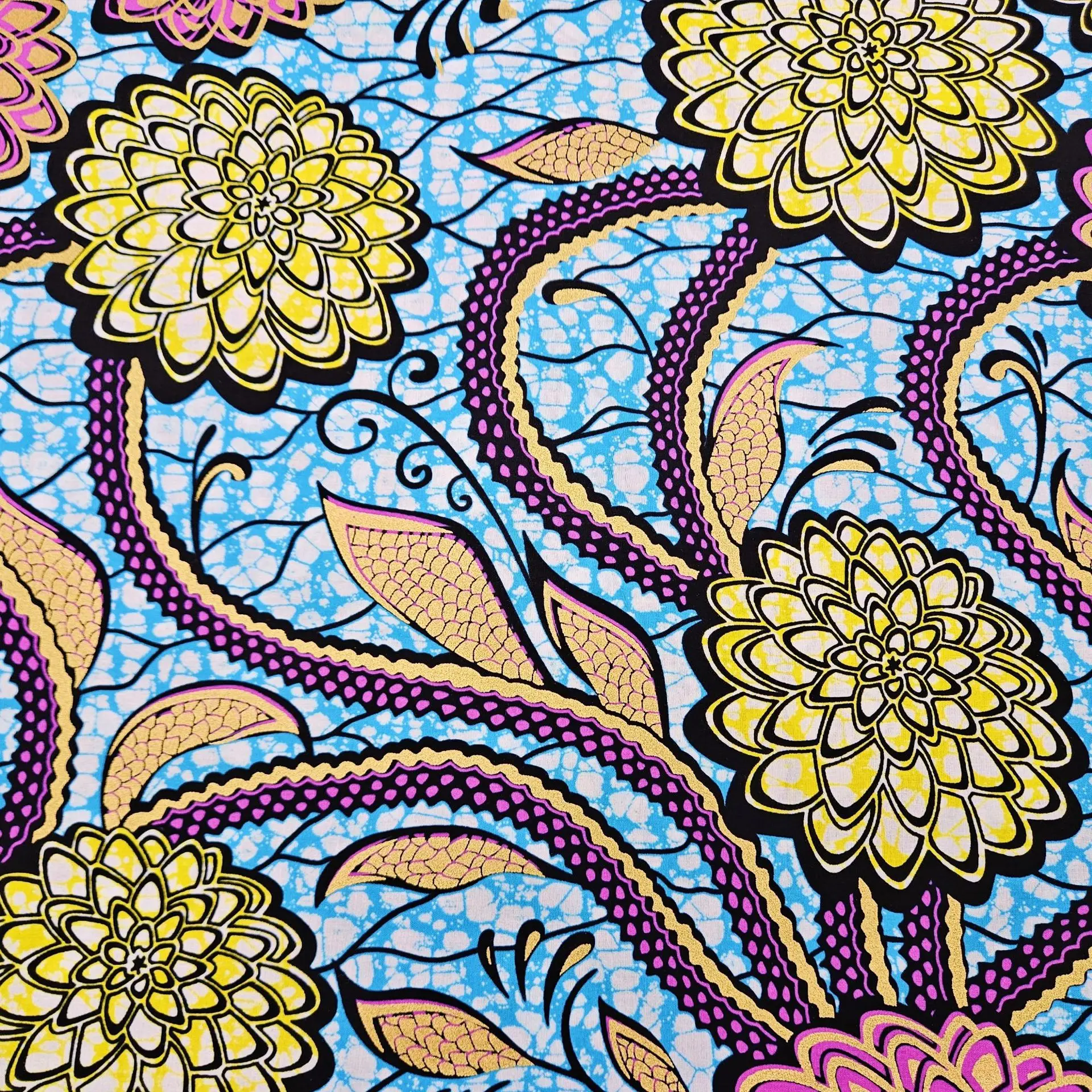 46Inch Wide 6Yards Long Floral Printed Cotton African Wax Fabric Blue Green Batik Fabric for DIY Sewing Dress Cushions R2895 view 3