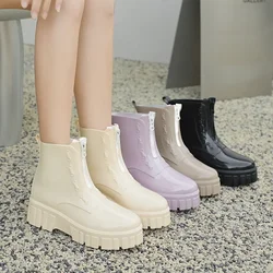 Water Shoes Women Shoes Fashion Ankle Rain Boots Soft Rubber PVC Waterproof Women Zipper Flats Short Boots Botas De Mujer2024