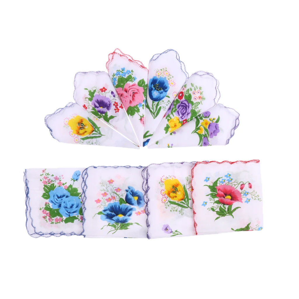 10 Vintage Cotton Flower Handkerchief Square Handkerchief