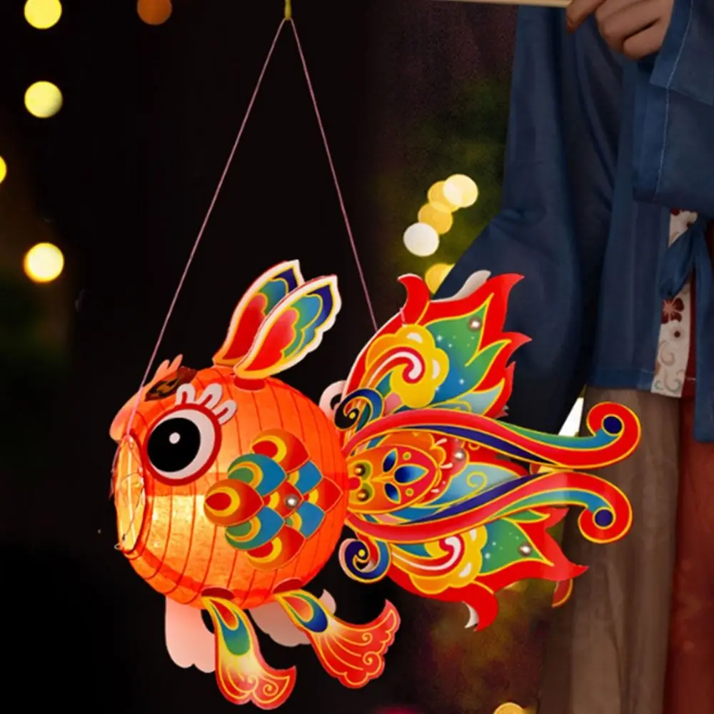 Hand Made Goldfish Lantern Glowing Manual Middle Autumn Festival Lantern DIY Material Bag Blessings Children's Handheld Lantern