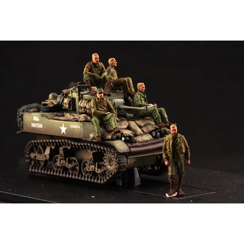 1/72 Scale US Military Tank Armor 5pcs Soldiers Action Figures Model DIY Scene Accessory Doll Ornament Collection Display Toys