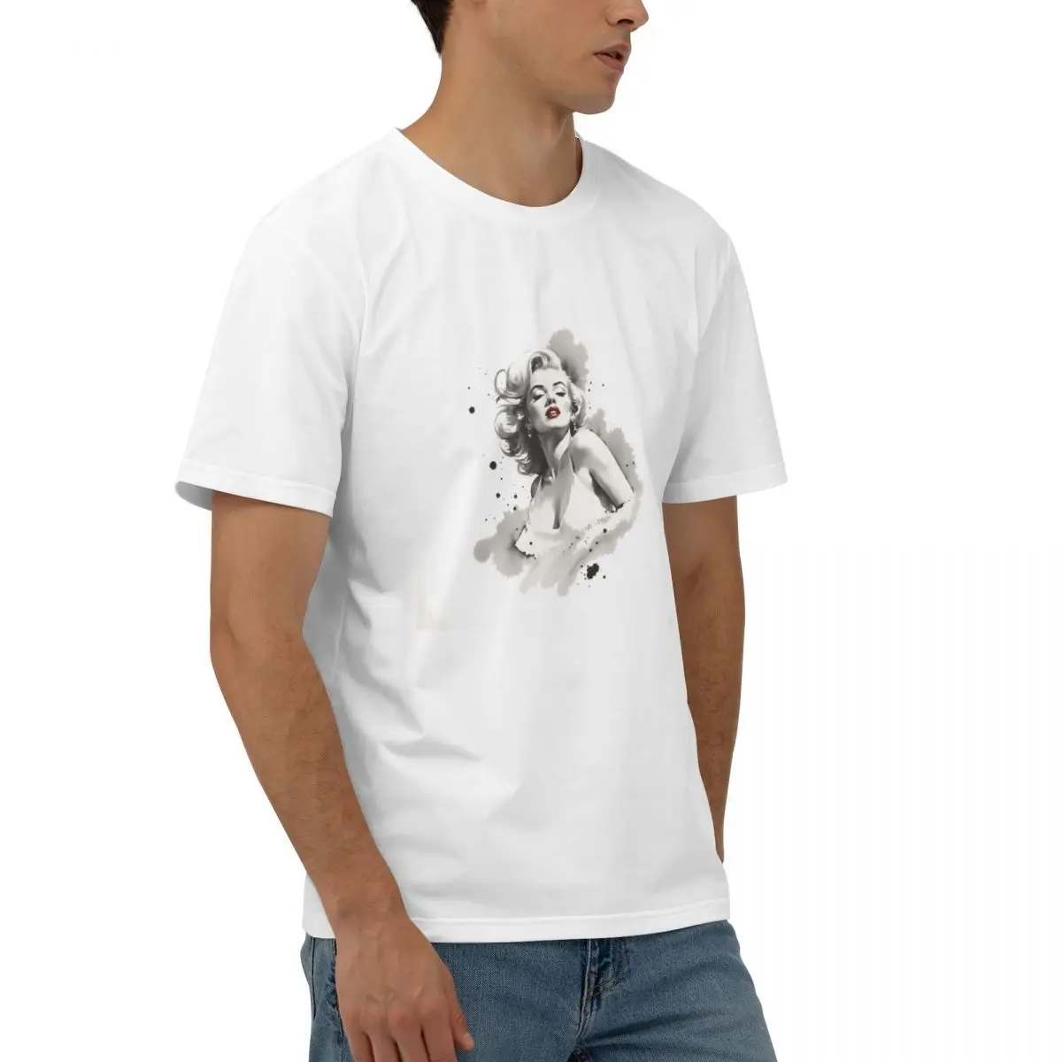 Marilyn Monroe Modern Artistic Watercolor T Shirt Mens Womens Combed Cotton Top Front Print Design White Tshirt