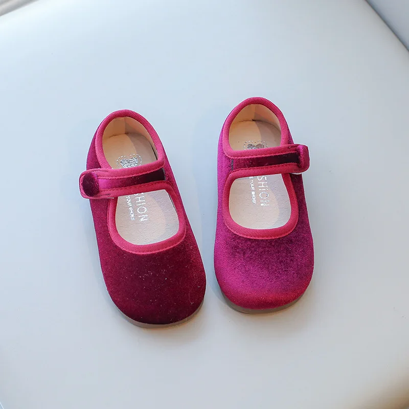 

Mary Janes Children's Shoes Little Girls Spring Velvet Baby Princess Children Little Girls Single Shoes