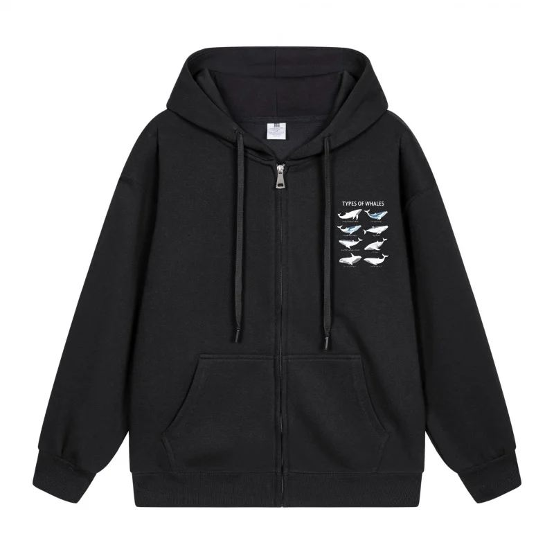

Men's Zip-Up Hoodie Whale Silhouettes On Chest Area 2025 New Style Casual Couples’ Style Couples’ Style