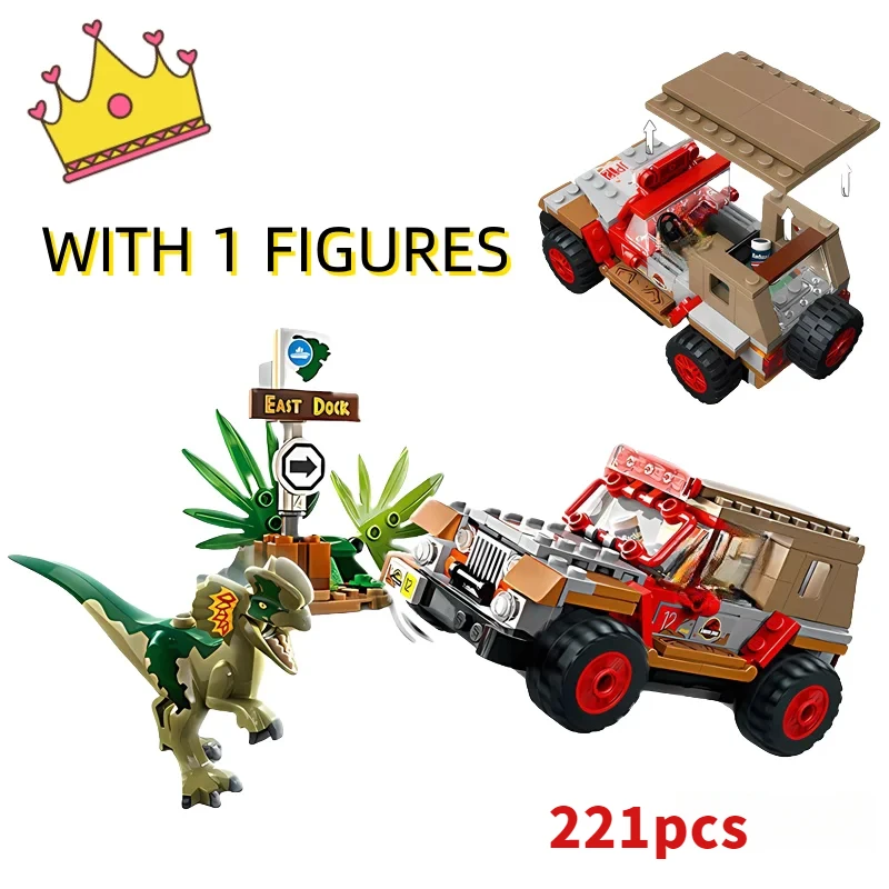 221 pcs Dinosaur World Series Building Blocks Dilophosaurus Ambush MOC Model 76958 Set Assembly Bricks Toys for Kids Gifts