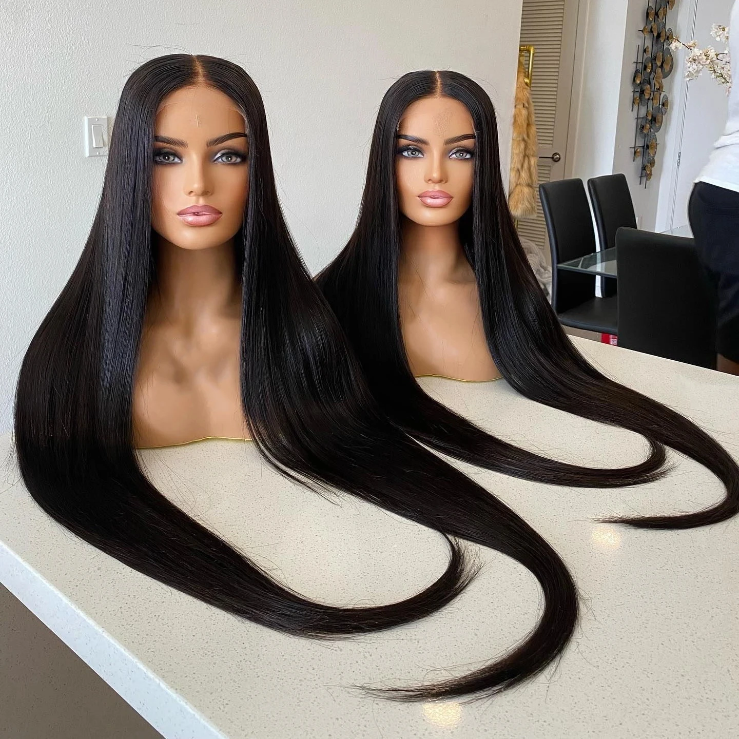 Preplucked Super Long Straight Lace Front Wig Synthetic Hair 13x6  Lace Frontal Wig for Black Women Glueless