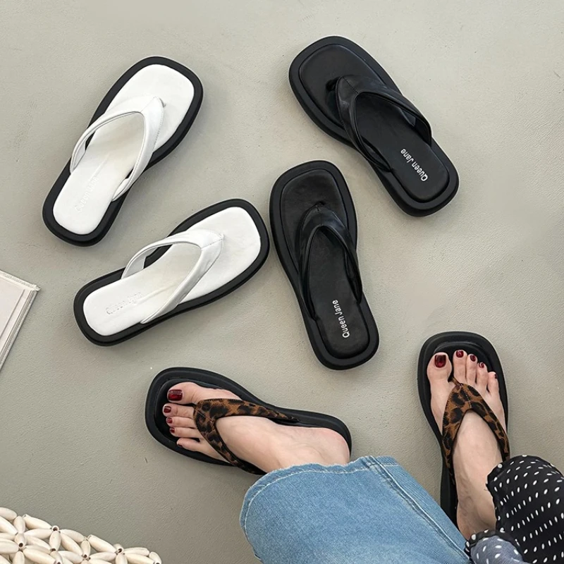 

Women Platform Thick Sole Flip Flops Fashion Clip Toe Dress Slippers 2026 Summer Casual Height Increase Beach Vacation Slides