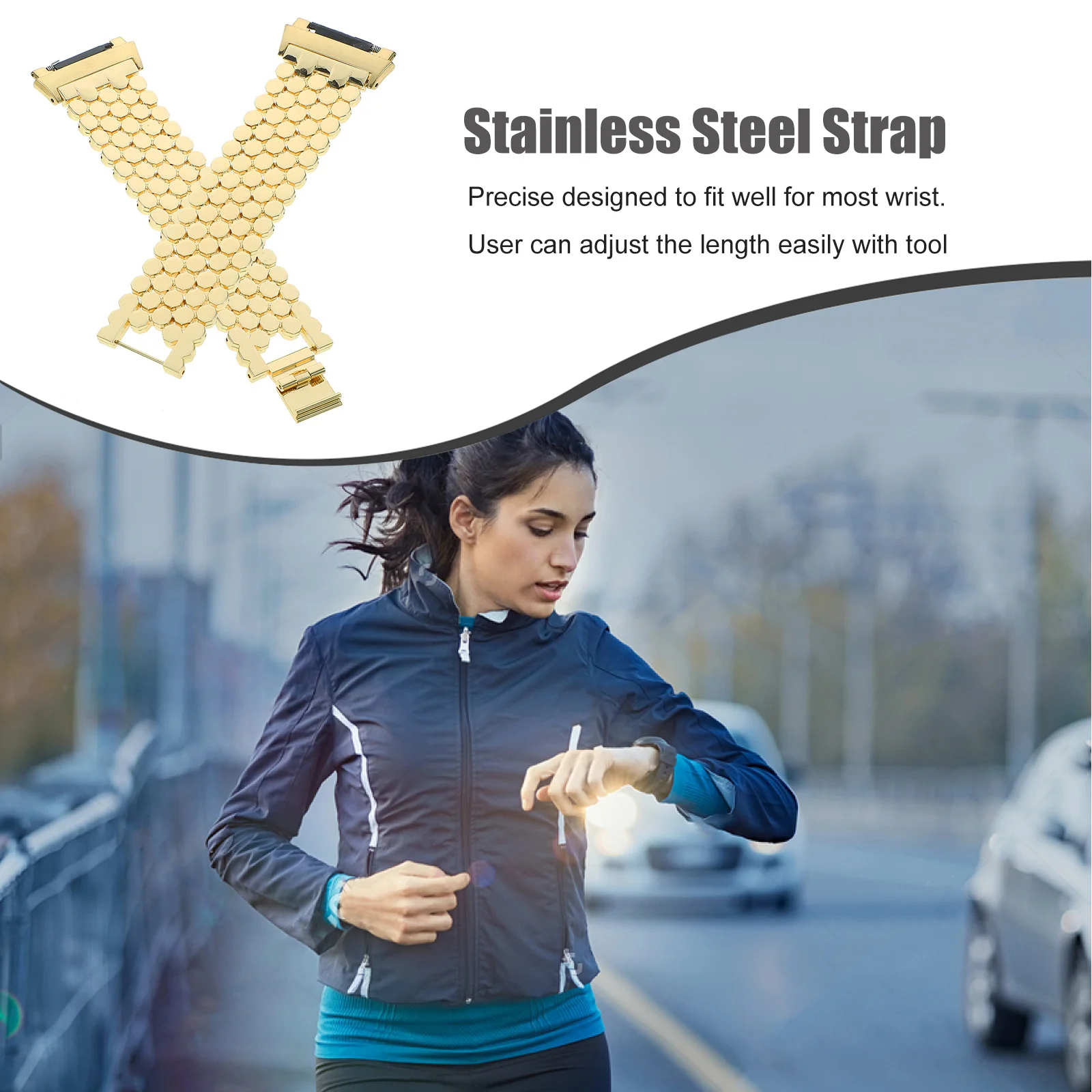 

Golden Stainless Steel Watch Bracelet Scale Style Replacement Band for Stylish Adjustable Strap Watchband for Ionic