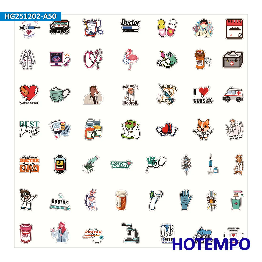 20/30/50Pieces, Doctor Style Stickers, Cute Icons Funny Slogan, Cartoon Graffiti, for DIY Creative Decoration, Fun Sticker Pack