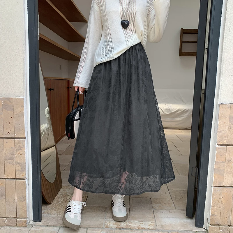 Dwustronna spódnica z koronką w kwiaty dla kobiet: wysoki stan, wyszczuplająca, rozkloszowana mini, modny strój na lato 2025